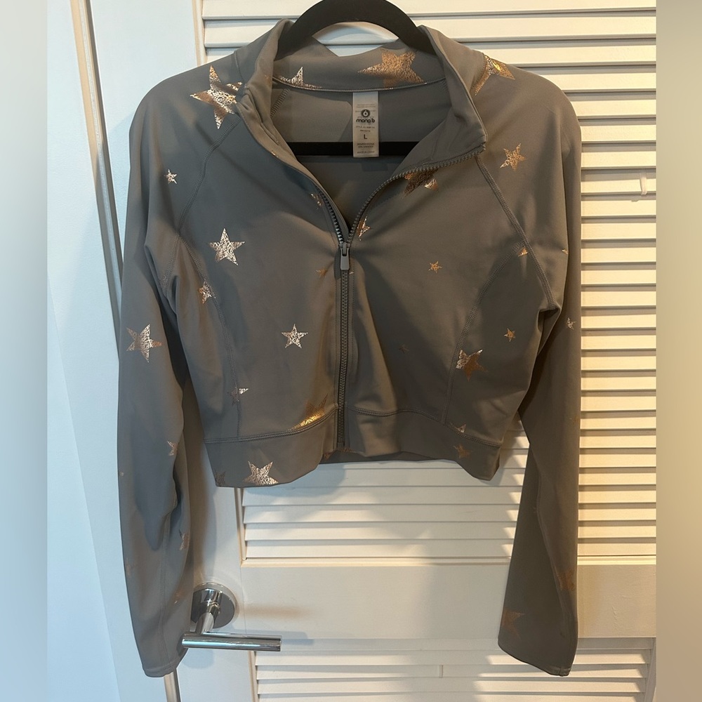 NWOT Mono B Shine Like A Star Zip Up Workout Jacket Grey with Gold Stars - Picture 3 of 6